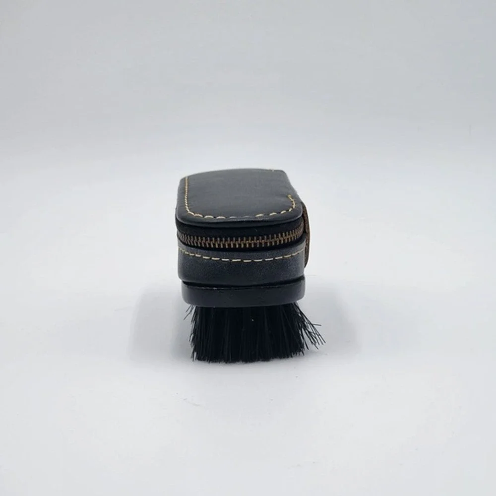 Vintage Swank Black Leather Shoeshine Brush Zip‎ Around Top Men Travel Groom Kit